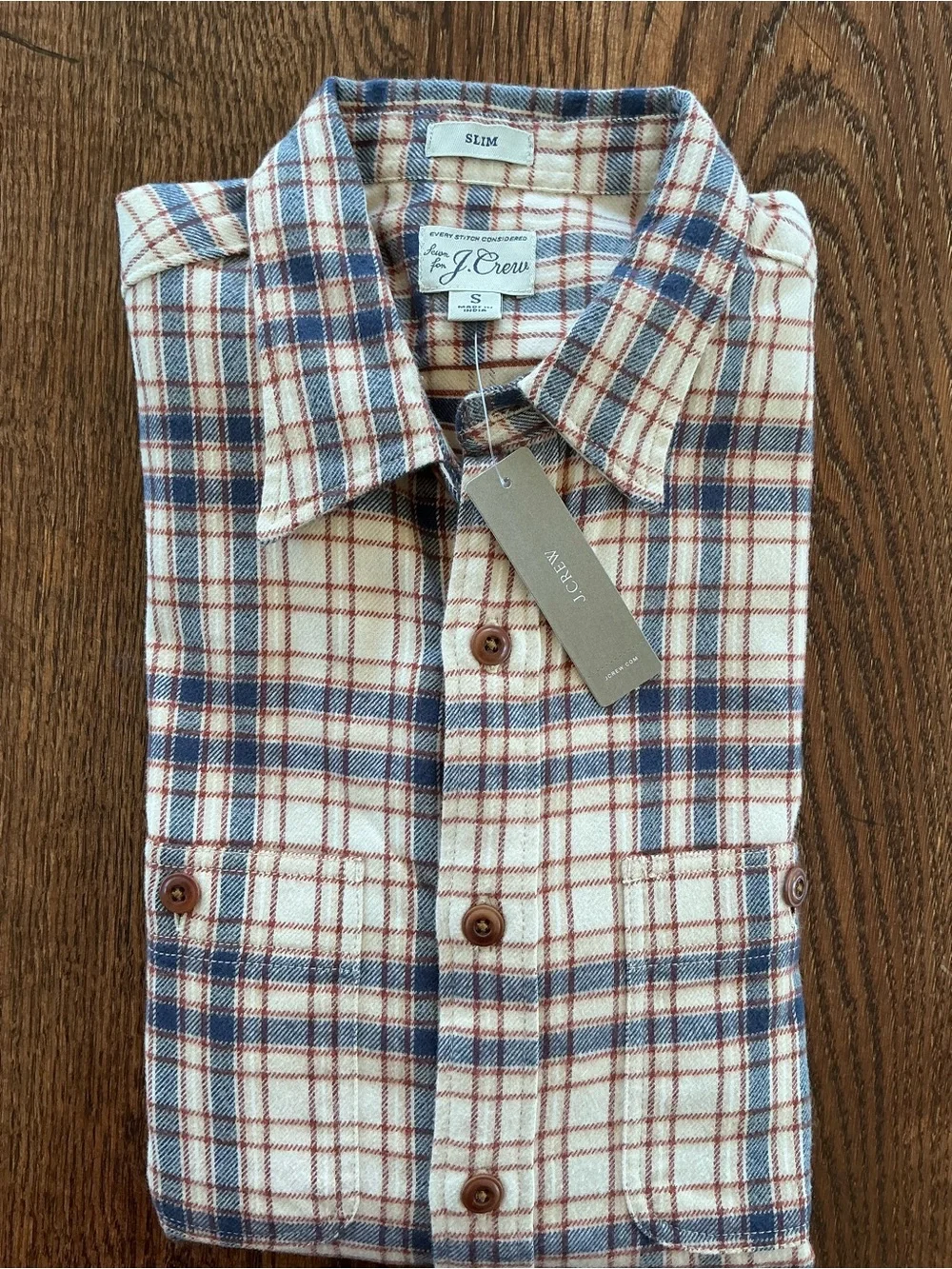 J. Crew Plaid Button-Down Shirt in Cream, Blue & Brown